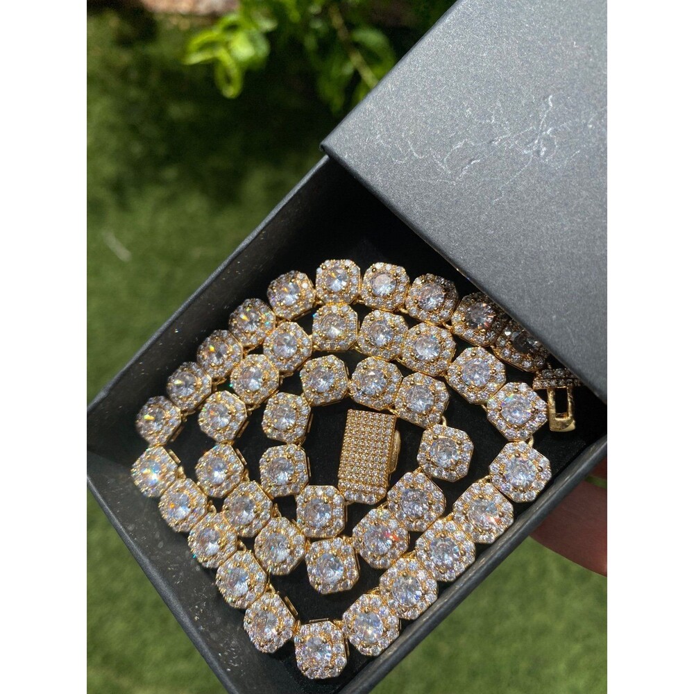 24k Gold Plated Baguette Cluster Tennis Chain